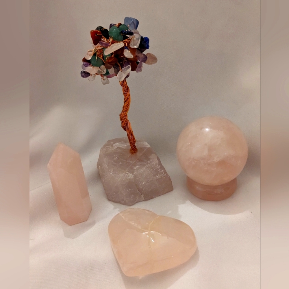 Mini Rose Quartz Set with Lucky Tree